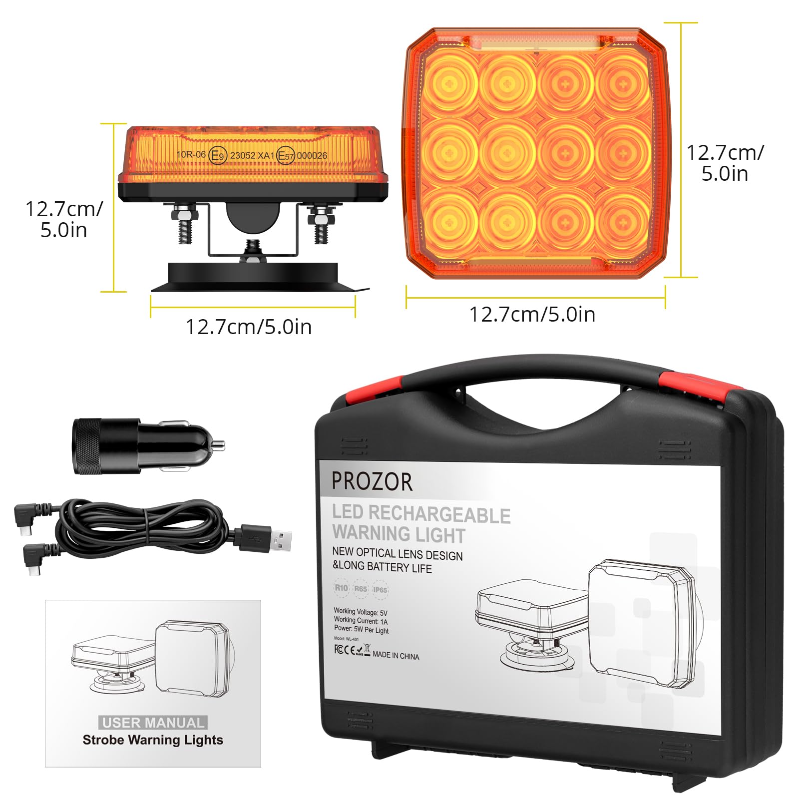 PROZOR Magnet Warnleuchte LED 2PCS Gelbe Auto Rückleuchten Set Notfall Warnleuchte 18 Blitzmodi IP65 Magnetfuß für LKWs, Baufahrzeuge usw