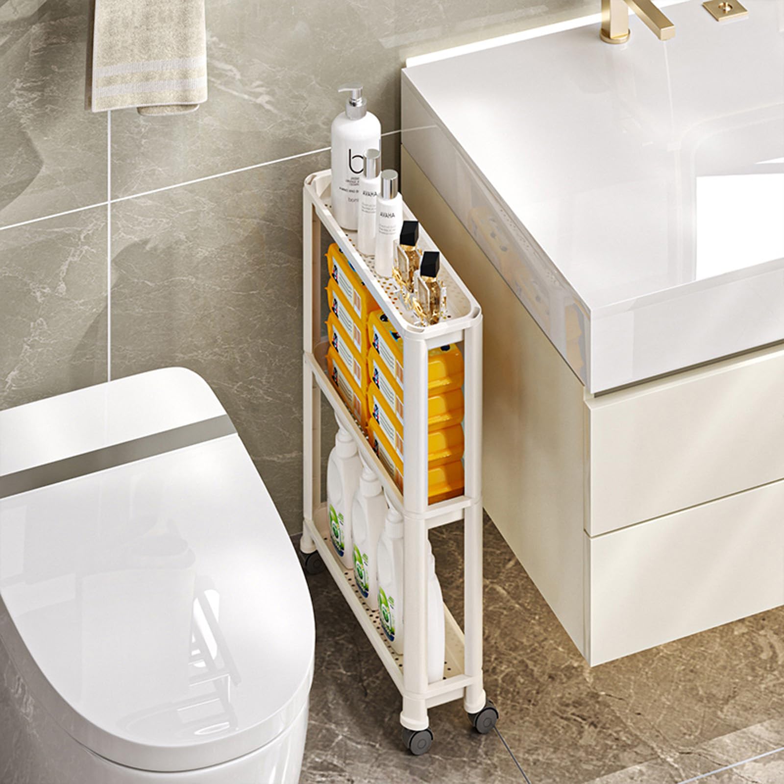 Petit Organisateur de Chariot Roulant - Chariot de Rangement sur Roues verrouillable pour Les espaces étroits | Étagères de Salle de Bain étanches | Douche, Garde-Manger,9cm,6 Tier
