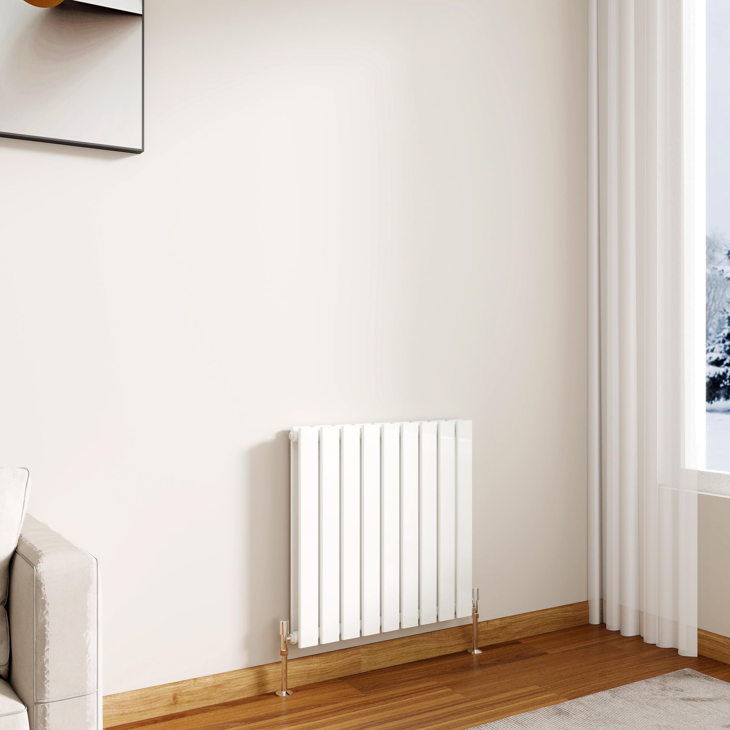 Modern Horizontal Flat Panel Radiator,600x612mm Gloss White Double Stylish Panel Central Heating Heater, Perfect Efficient Hall Radiator, Traditional Wall Mounted Rads, Design for Bedroom, Office