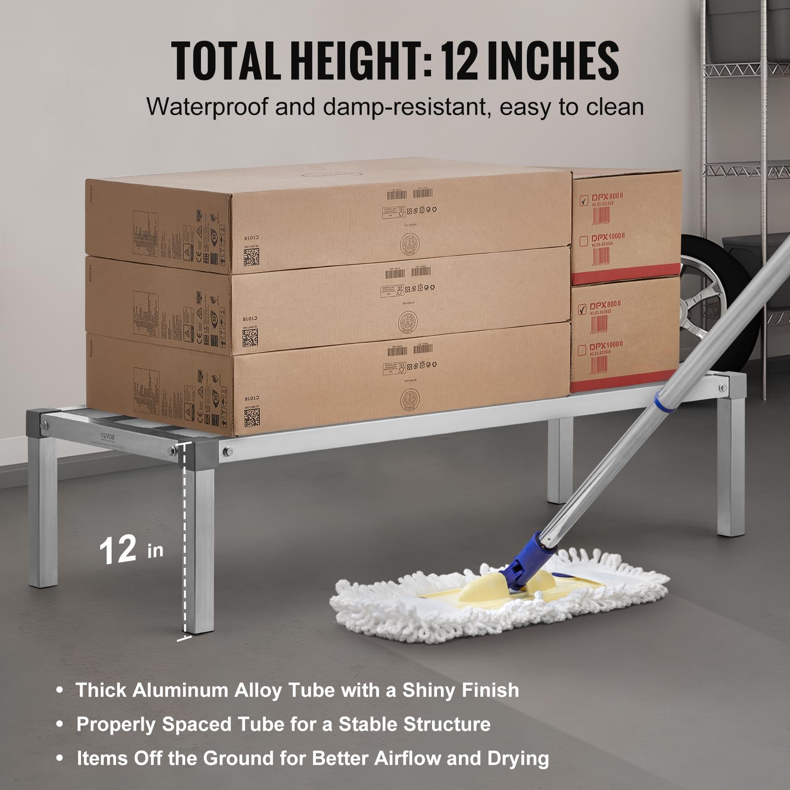VEVOR Rack de Calage en Aluminium, 121,9x50,8x30,5 cm, Support de Stockage Commercial, Capacité de Charge 454 kg, Assemblage Facile, pour Rangement Aliments au Sol, dans Restaurants, Cuisines, Garages