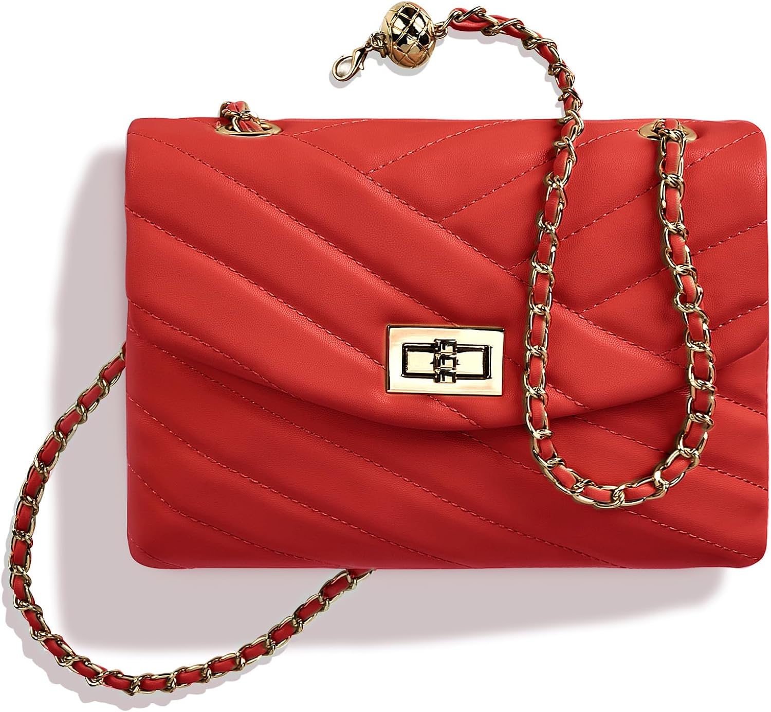 LAVTUG Small Quilted Crossbody Bag for Women, Gold Chain Shoulder Handbag