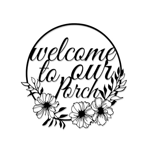 ORNAROVI Welcome to Our Porch Metal Sign Black Outdoor Porch