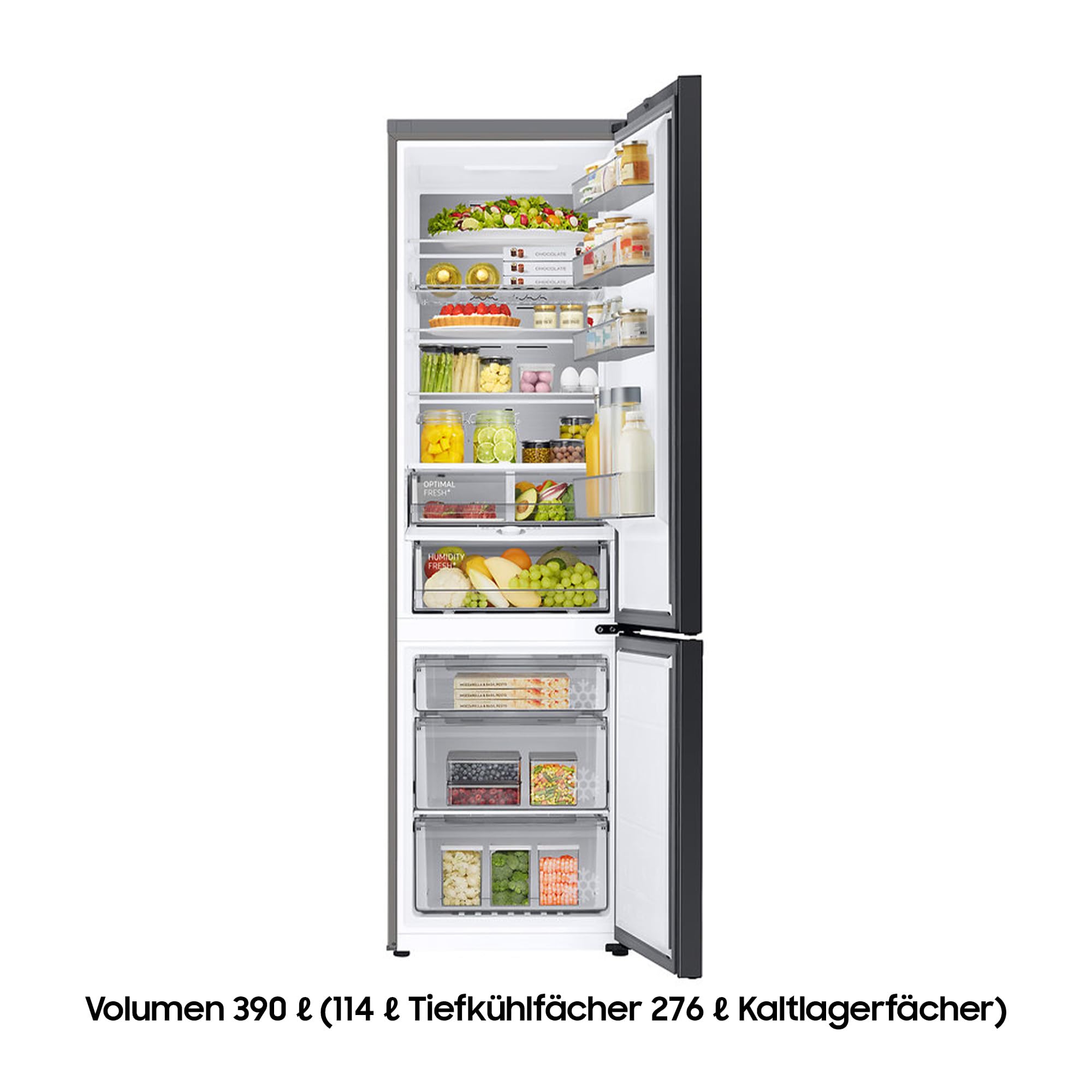 Samsung RB38C7B5AB1/EF Kühl-Gefrierkombination, 203 cm, 387 l, AI-Kühlschrank mit Gefrierfach, SmartThings AI Energy Mode, No Frost+, SpaceMax, Metal Cooling, Premium Black Steel