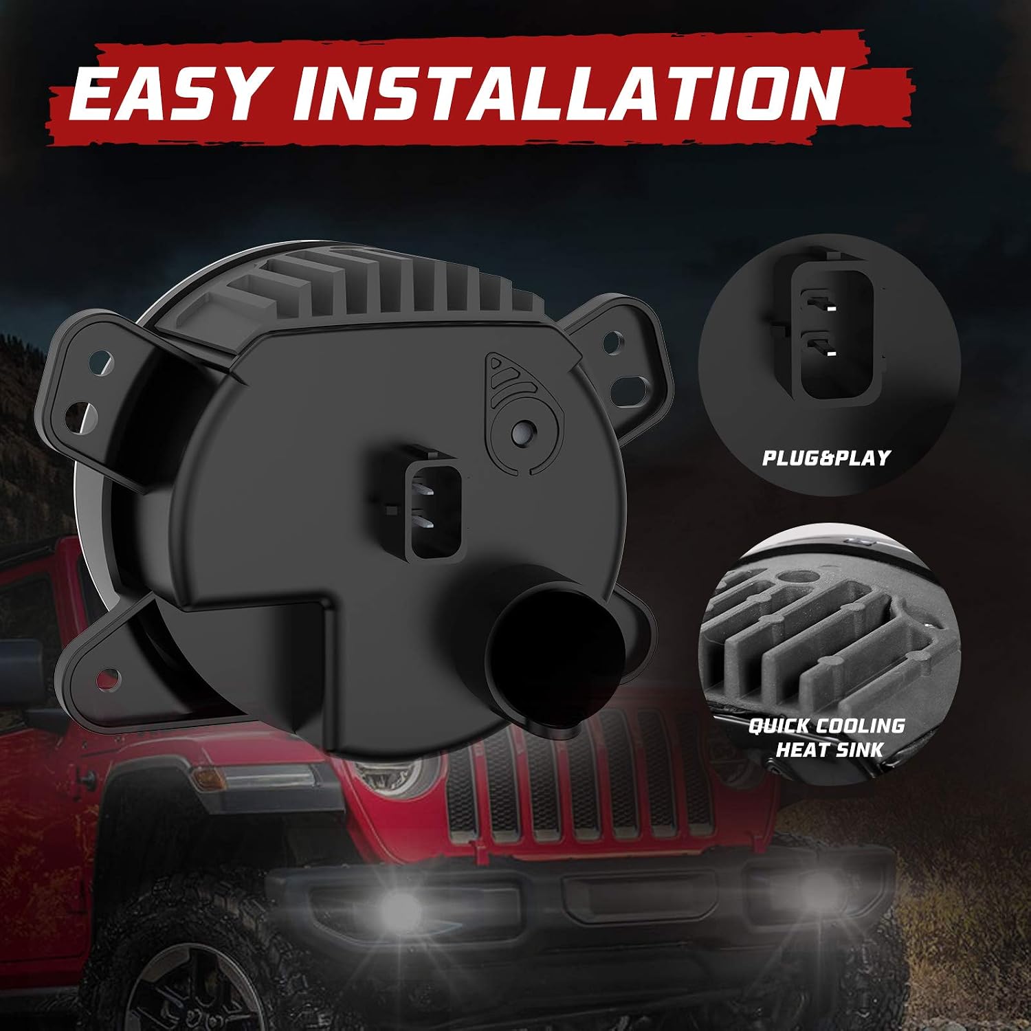 BUNKER INDUST 4" LED Fog Lights Compatible for 2018-2025 Jeep Wrangler JL/4xe Willys Sahara Rubicon, Bumper Lights LED Fog Lamp Assembly Kit (Only Fit Plastic Bumper,Not fit Sport Models)