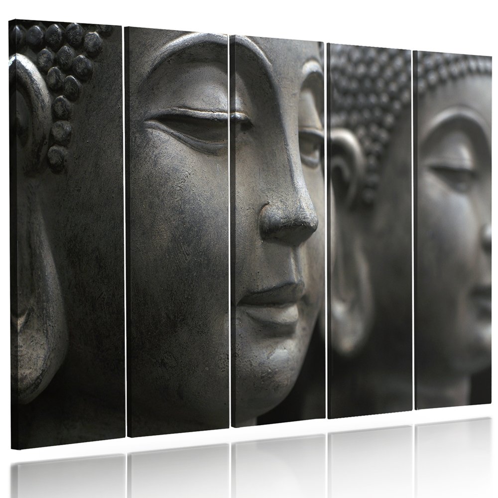 Feeby Cuadro En Lienzo 5 Piezas Buda 200x100 cm Tipo C Modernos Impresión Artística Calidad Fotografica Imagen Decoración de Pared Salon Dormitorio Cocina Oficina Pasillo Gris
