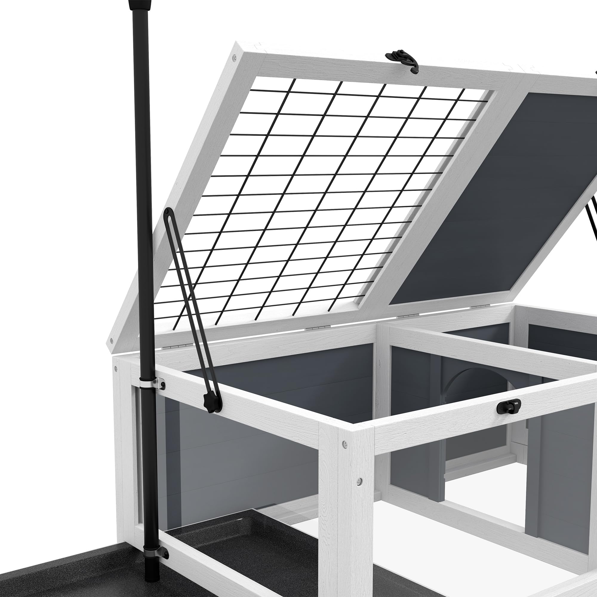 PawHut House gabbia per tartarughe di piccole dimensioni con 2 spazi, portalampada regolabile, 2 vassoi scorrevoli, 81 x 48 x 31,5 cm - legno massiccio grigio