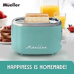 MUELLER HOME Grille-pain rétro 2 Tranche avec 7 Niveaux de brunissement 3 Fonctions: Réchauffement, Défrost & Annuler, Caractéristiques en acier inoxydable, Plateau en croûte amovible, Stockage sous le cordon de base, Turquoise
