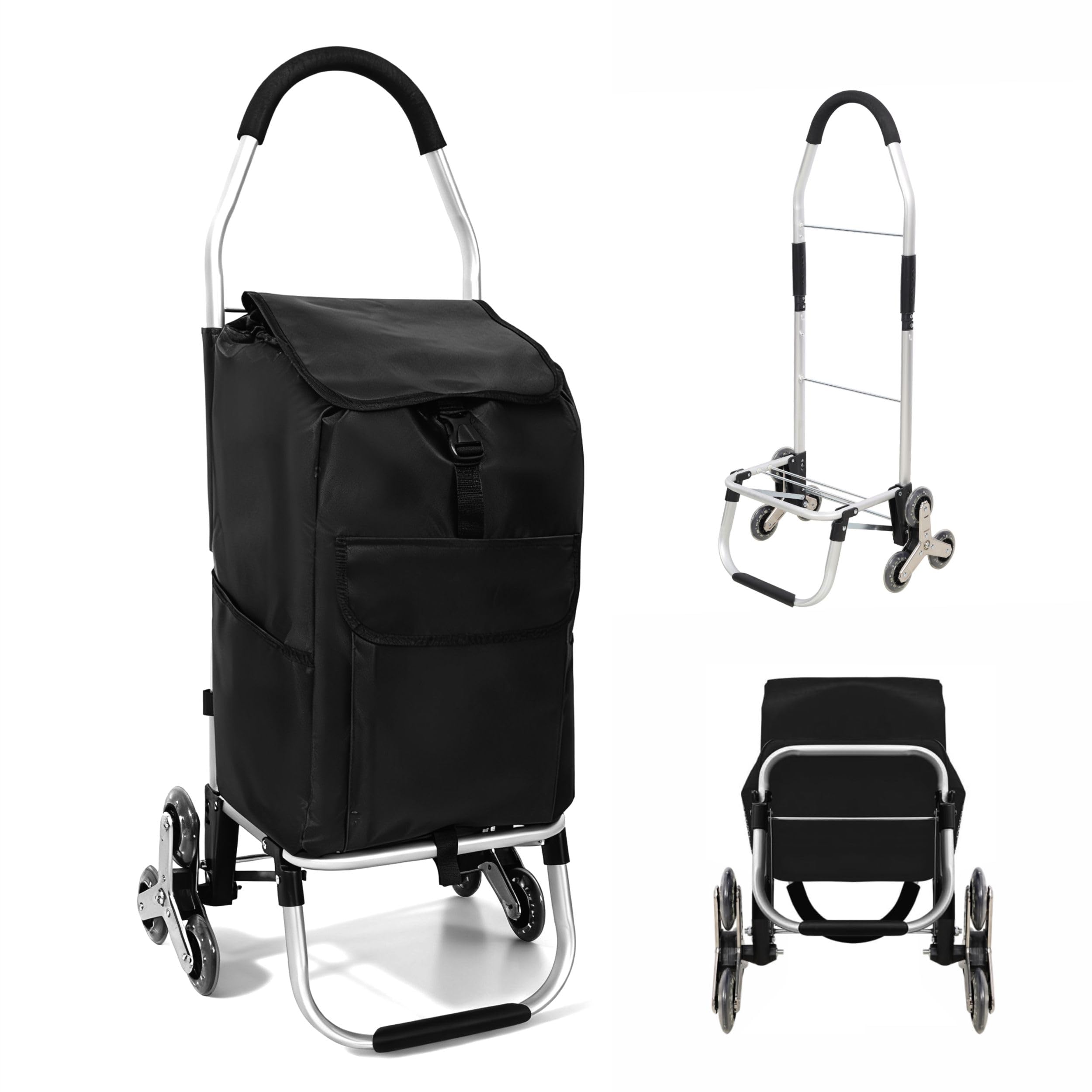 STARZEY Heavy Duty Foldable Shopping Trolley with Stainless Steel Triangular Wheels Oxford Waterproof Cart Removable Bag for Groceries Laundry Travel