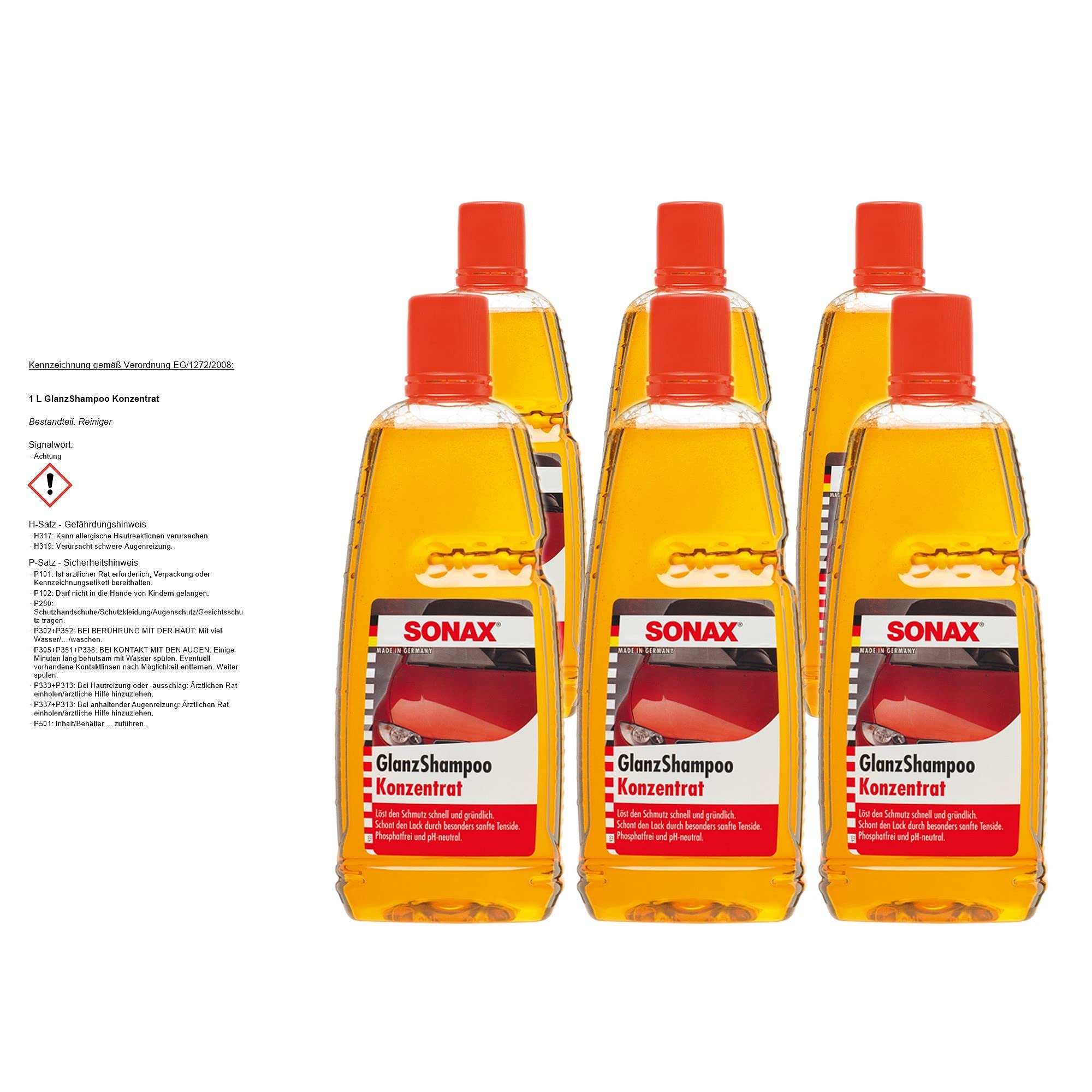 SONAX 6X 03143000 GlanzShampoo Konzentrat Glanz Autoshampoo 1L