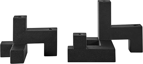 Miniatura 9 de Danya B. Juego de candelabros cónicos apilables de metal negro contemporáneo de 2 piezas