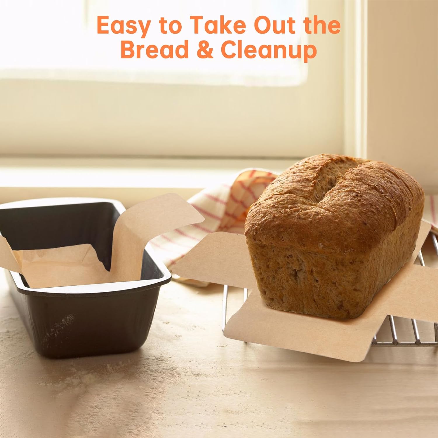 100 Pcs Loaf Pan Liners for Baking Bread 9x5 inches, Pre Formed Parchment Paper for Baking Toast Bread, Cakes, Banana Bread, Disposable Greaseproof Paper, Non-Stick Air Fryer Liner, Brown - Image 6