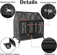 Vista 4 de Jaula indestructible resistente de 44 pulgadas para perros grandes, a prueba de escape, para interiores, alta ansiedad, con 4 ruedas con bloqueo