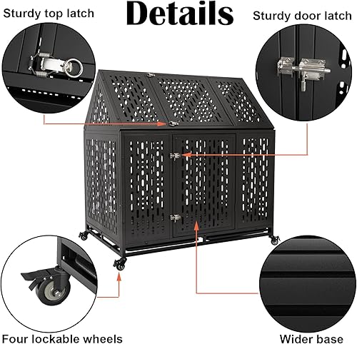 Miniatura 4 de Jaula indestructible para perros de 44 pulgadas, resistente a prueba de escapes, jaula de acero fuerte con impacto para perros grandes y medianos,