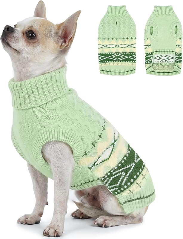 Suéter para Cães Pequenos MIGOHI com Gola Alta, Abertura para Guia, Verde, Tamanho S