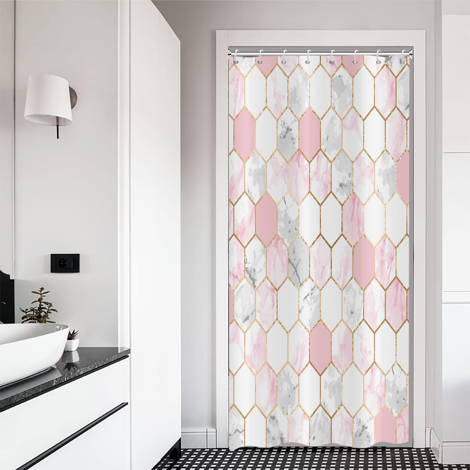 ASDCXZ Shower Curtain Marble 120x180 cm, Modern Light Luxury Pink Gold Grey Marble Optic Bathroom Shower Curtains Washable Polyester Textile Waterproof Shower Curtain for Bathtub with 8 Hooks