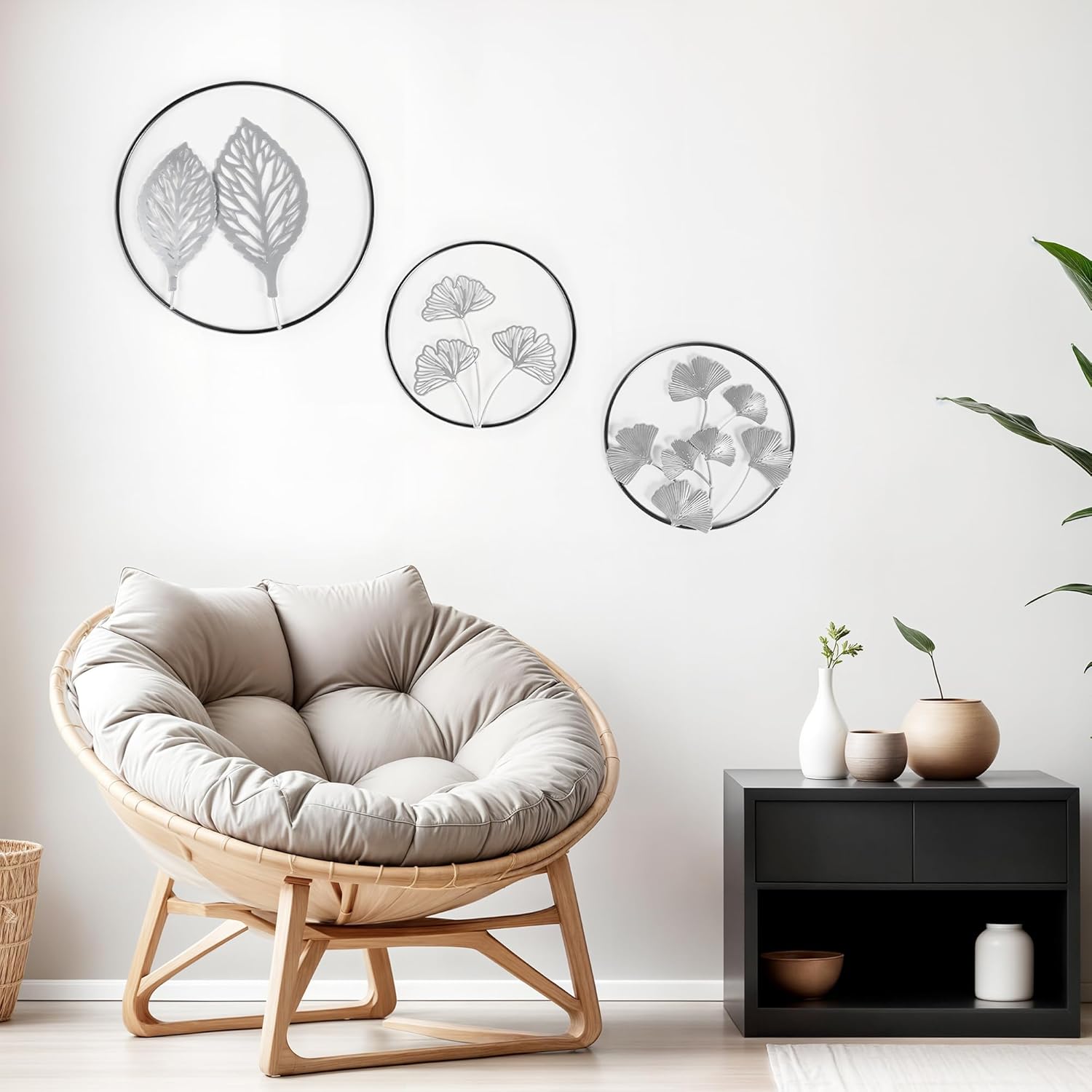 SynergyX Pack of 3 Black Minimalist Metal Wall Art for Home Decor – Rounded Wall Art Sculptures Aesthetic Flowers Wall Hanging for Bedroom, Living Room, Sturdy Room, Patio, Garden, Farmhouse