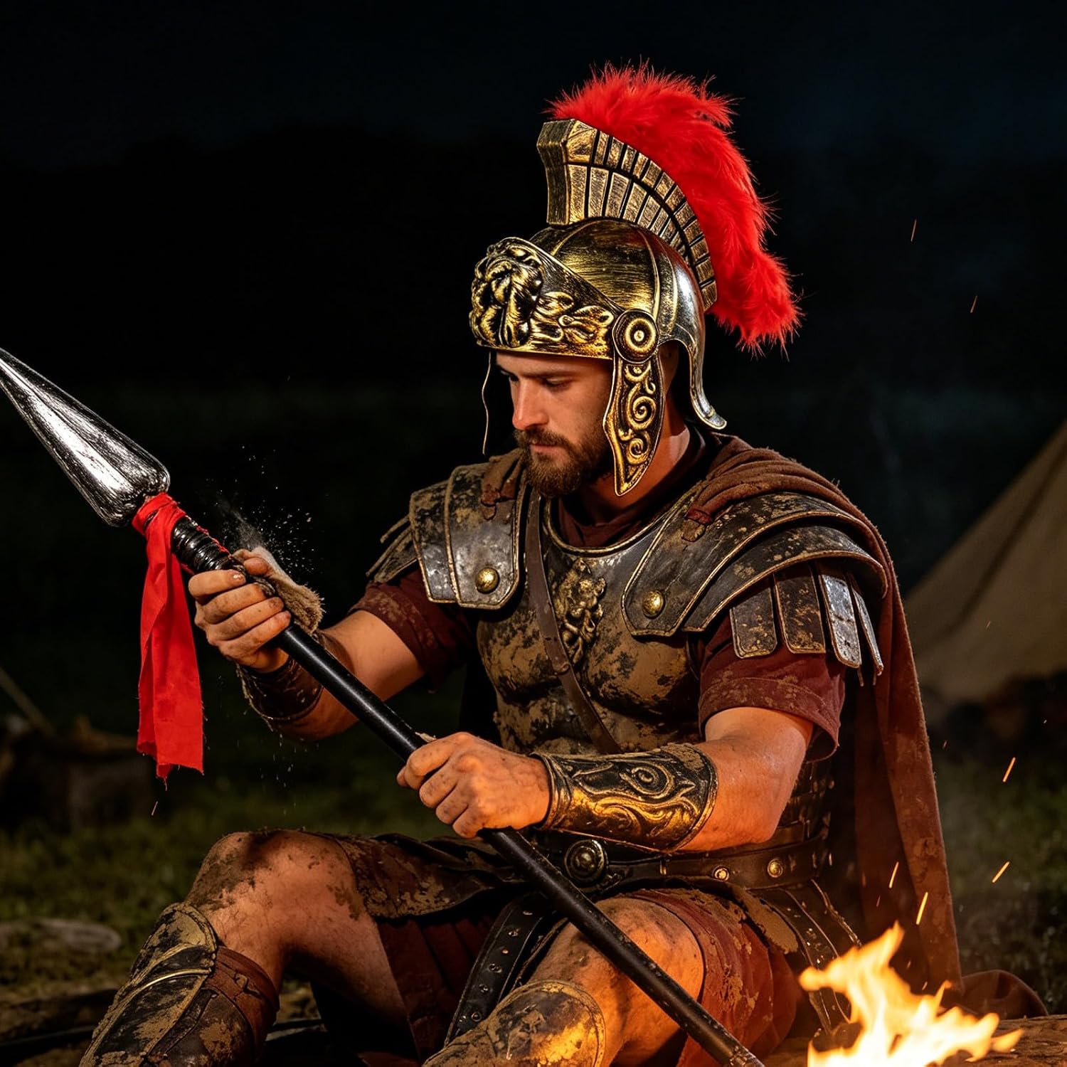 Operitacx 1 Set Roman Warrior Helmet: Medieval Soldier Performance Hat with Spear - Cosplay Helmet Ancient Costume Headgear for Masquerade Event (Golden)