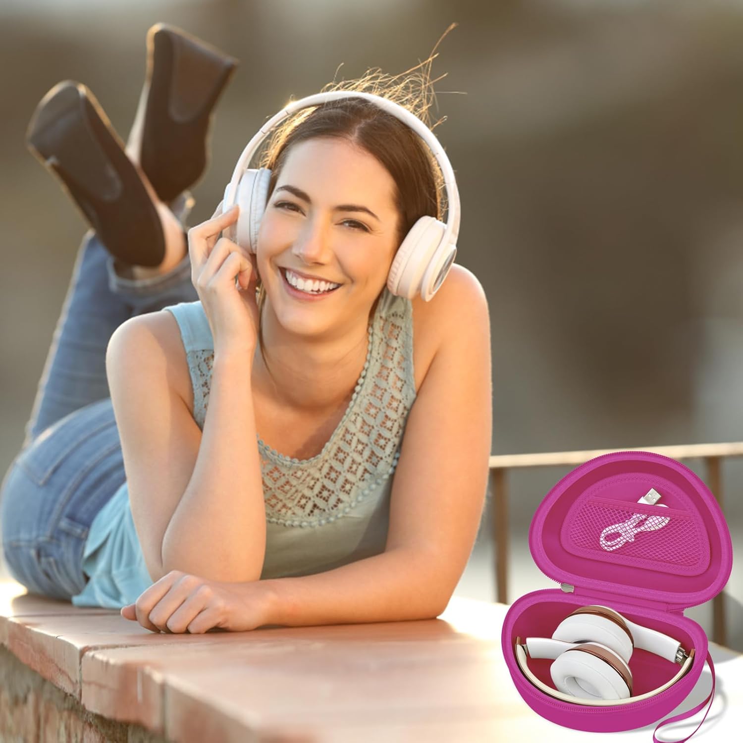 Headphone Case Compatible with Beats Solo 4/ Studio Pro x Kim Kardashian/ Solo3/ Studio3/ Solo2/ Solo Pro Bluetooth On-Ear Headphones Headset - Rose Red - Image 6