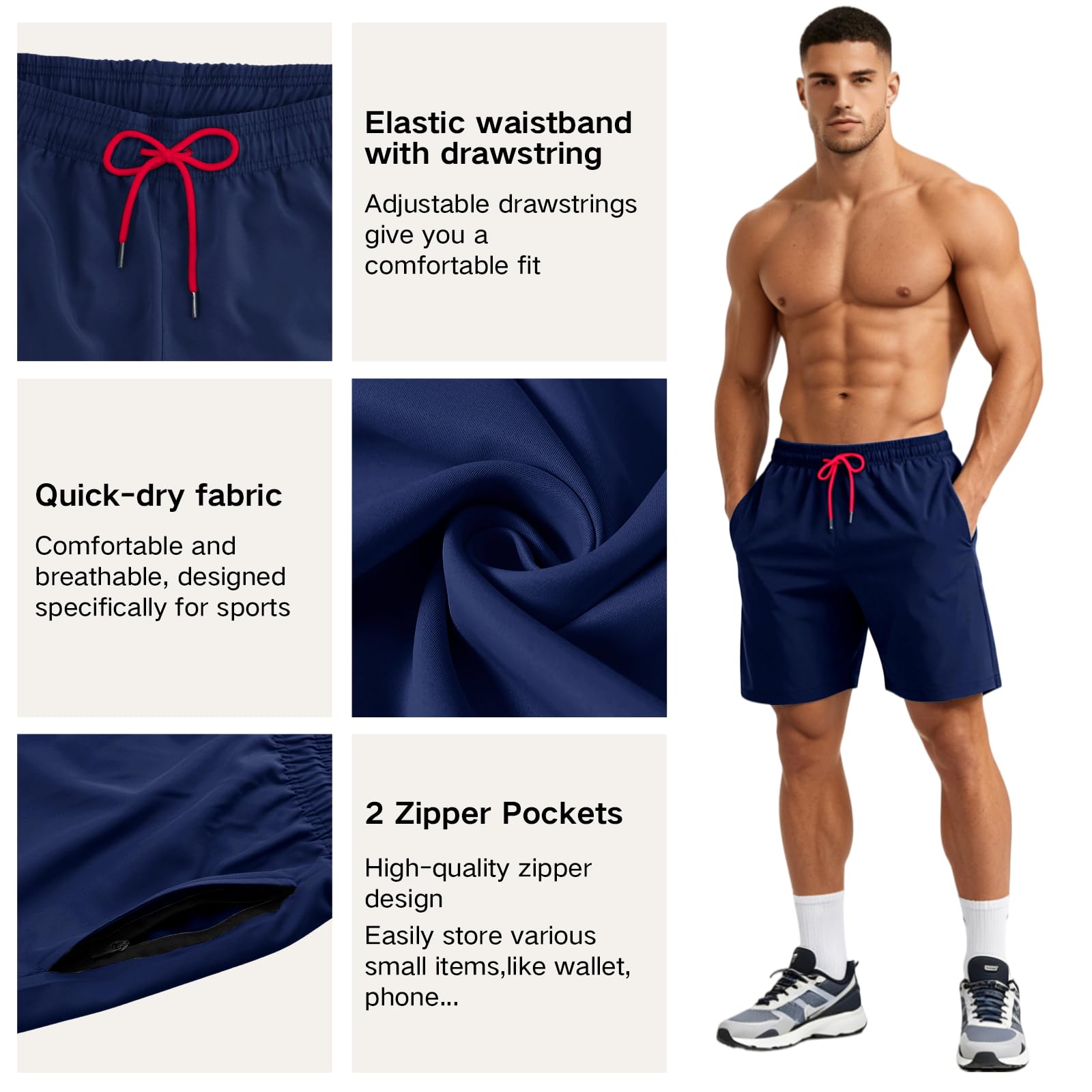 HEOAARG Badehose Herren Badeshorts Lang Mit ReißVerschlusstasche Kurze Hosen Herren Schnelltrocknend Sporthose Kurz Shorts Atmungsaktiv Schwimmhose Mit Meshfutter，Elastisch Tunnelzug