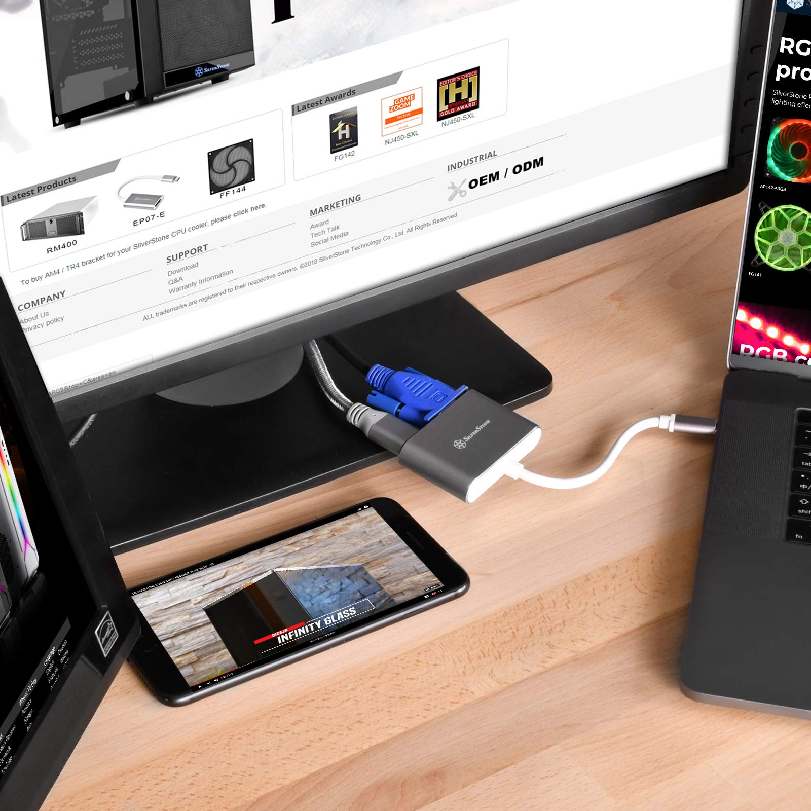 SilverStone SST-EP16C - USB Type-C auf VGA & HDMI Adapter