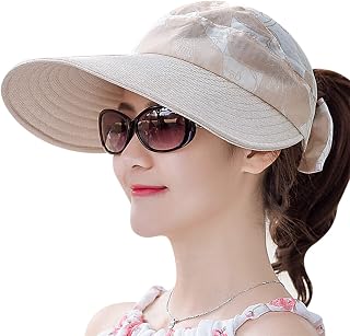 Sun Visor Hats for Women Large Brim Beach Cap Golf Sun Hat Adjustable Summer Baseball Cap Outdoor Sport Leisure Cap with Bowknot for Hiking Camping Travelling Running Cycling Fishing Golf Tennis