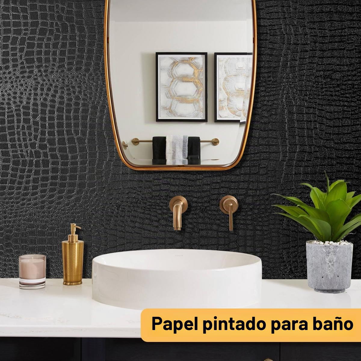 Arthome Autoadhesivo Papel Pintado Negro,44cmx10m Cocodrilo Texturado papel Vinilo Adhesivo Imitación Cuero Negro Impermeable Removible Piel de Cocodrilo para Muebles