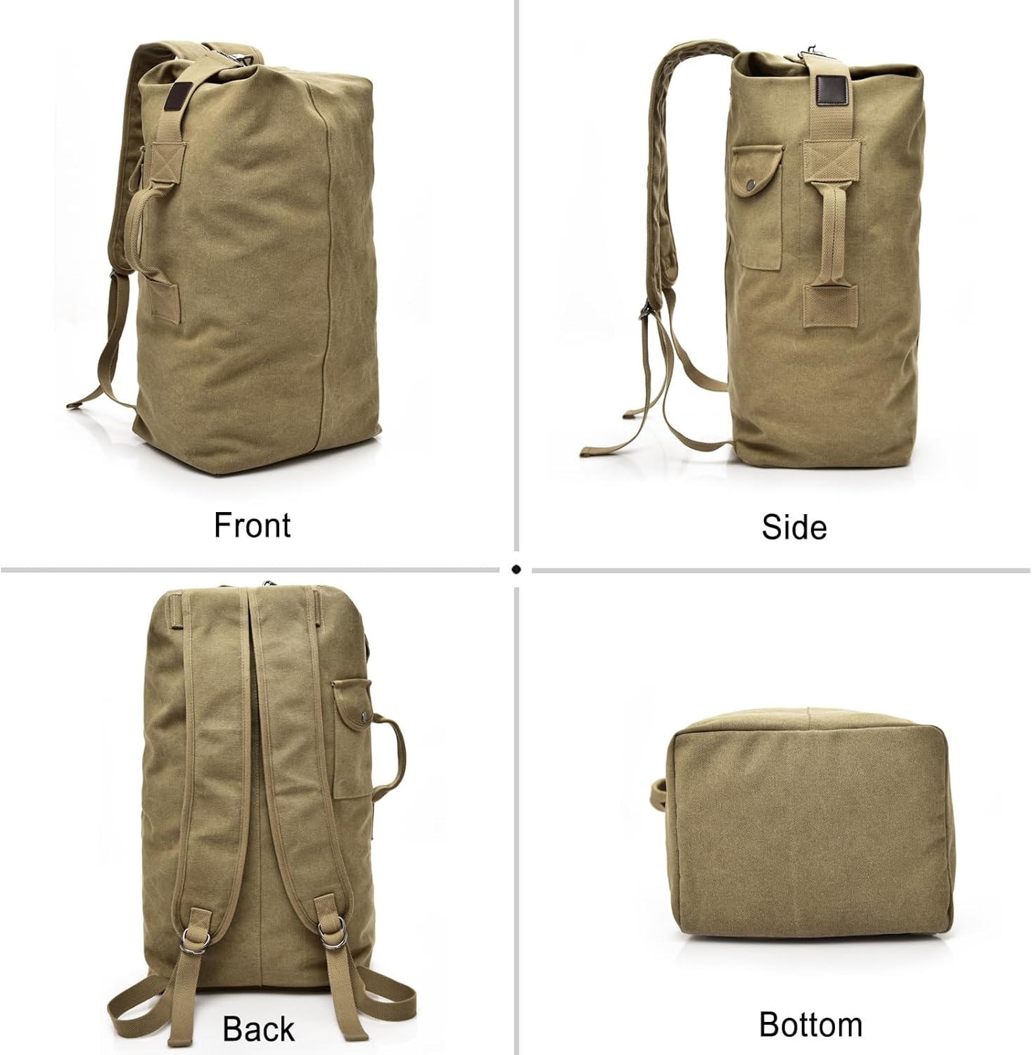 FANDARE Canvas Bucket Bag for Women Men Large Capacity Travel Backpack Retro Street Fashion Carryall Backpack Khaki A S