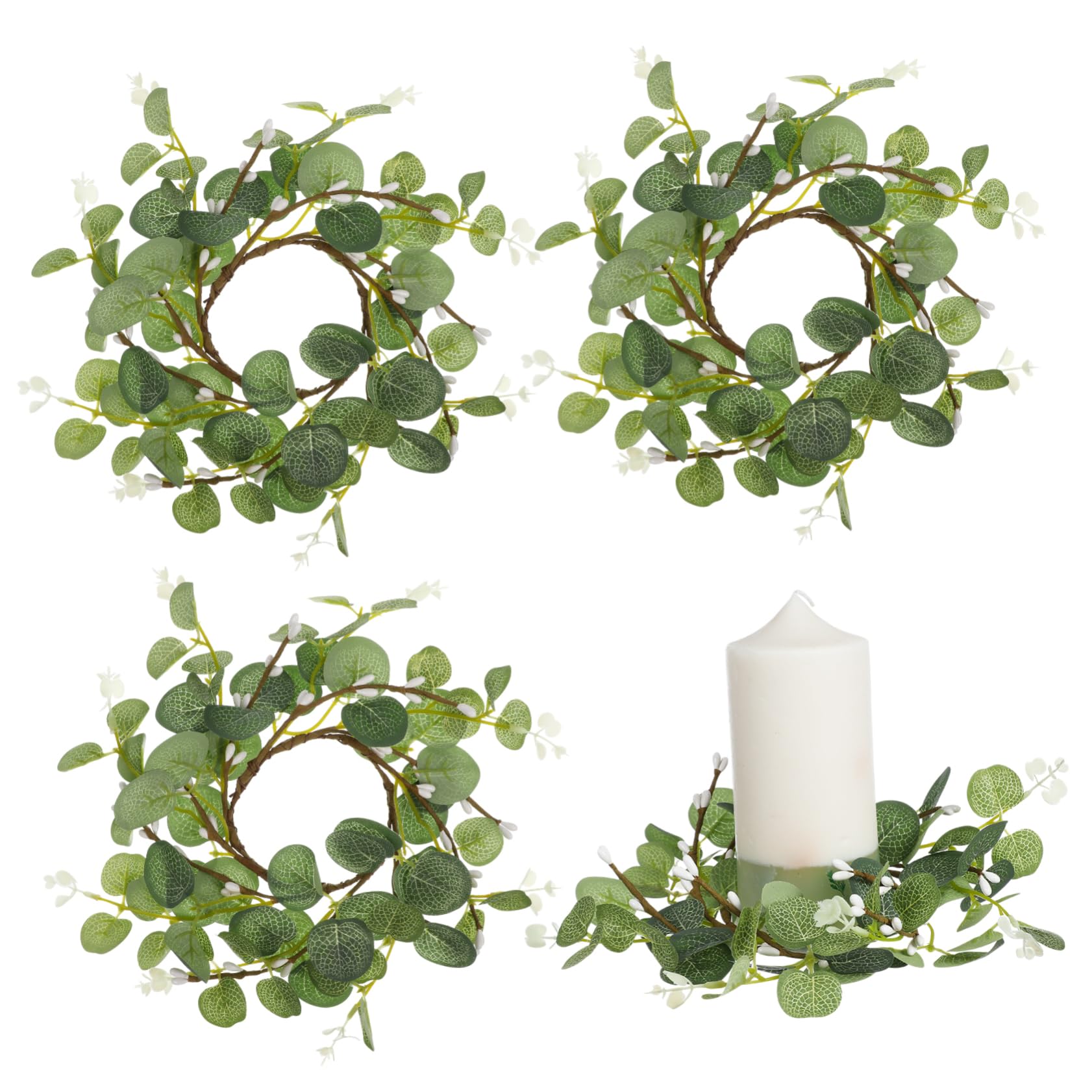 Cabilock 3 Sätze Eukalyptus-Kranz Kleine Kränze Für Schränke Kerzenkranz Aus Grünem Blatt Miniaturkränze Kerzenständer, Kränze, Ringe Kleiner Osterkranz Green Kunststoffstange 4 Stück * 3