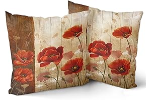 Giwawa Floral Throw Pillow Covers: Embracing Rustic Charm with Vibrant Poppy Blossoms