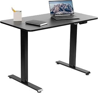 VIVO Electric Height Adjustable 112 x 61 cm Stand Up Desk, Standing Workstation with Memory Controller, Black Top, Black Frame, DESK-E144B