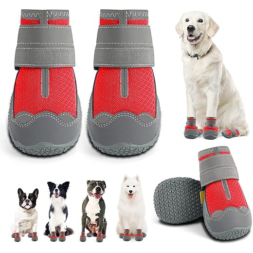 KUTKUT Dog Booties - Reflective Anti-Slip Sole Size 6