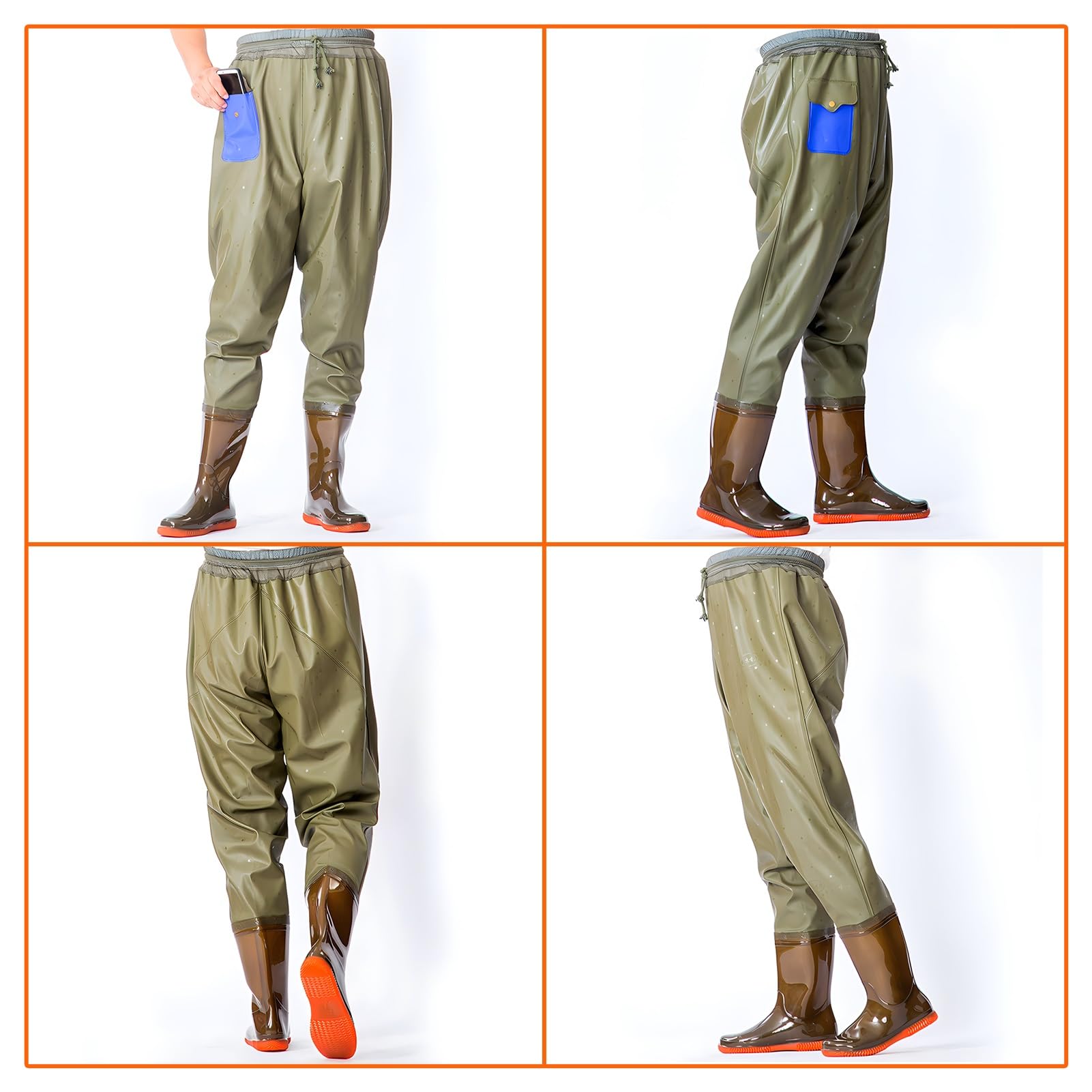 Waders hip Pantaloni da Pescatore da Esterno, Flessibili, In PVC, con Comoda Tasca Portaoggetti, Per La Caccia E La Pesca Nelle Paludi