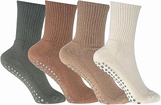 Pilates Yoga Barre Grip Socks Crew Womens (EARTHBUNDLE) 4 Pairs One Size Fits All