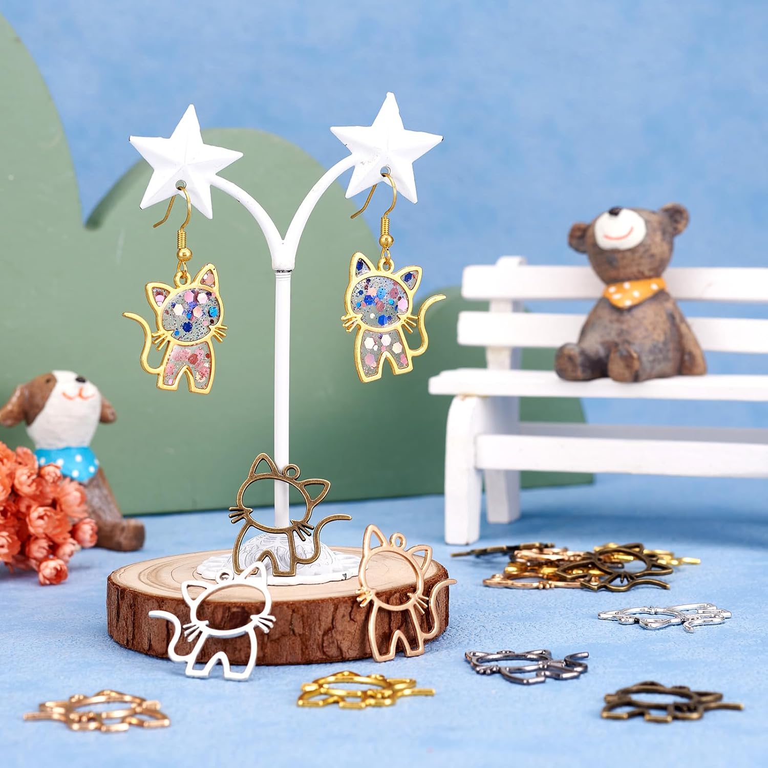 Craftdady 40Pcs Cat Open Back Bezel Pendants 27x25mm Cute Kitten Blank Hollow Pressed Frame Charms Animal Alloy Dangle Charms Resin Casting Pendants for DIY Crafts Earring Necklace Jewelry Making - Image 6