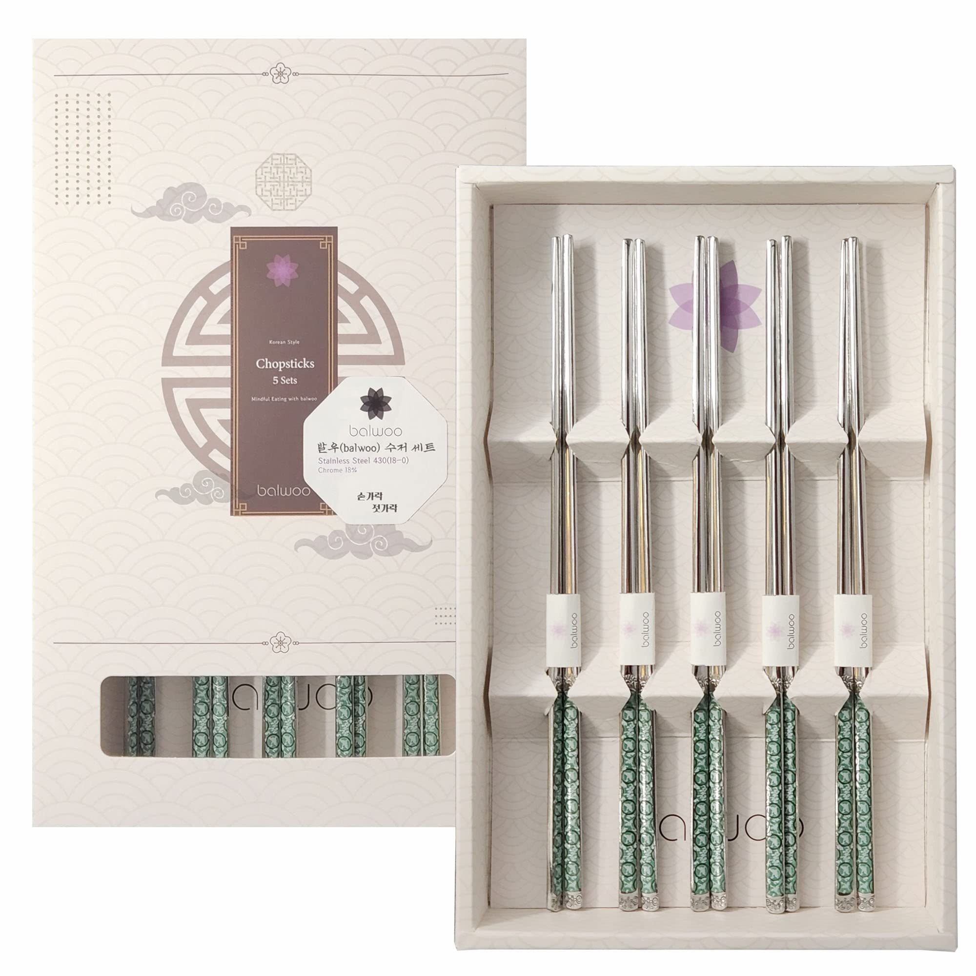 Palillos [hechos en Corea] [5 juegos] 430 palillos de acero inoxidable de alta calidad, utensilios de cocina Mukbang, cubiertos de acero inoxidable (Goryeo Celadon Blue)