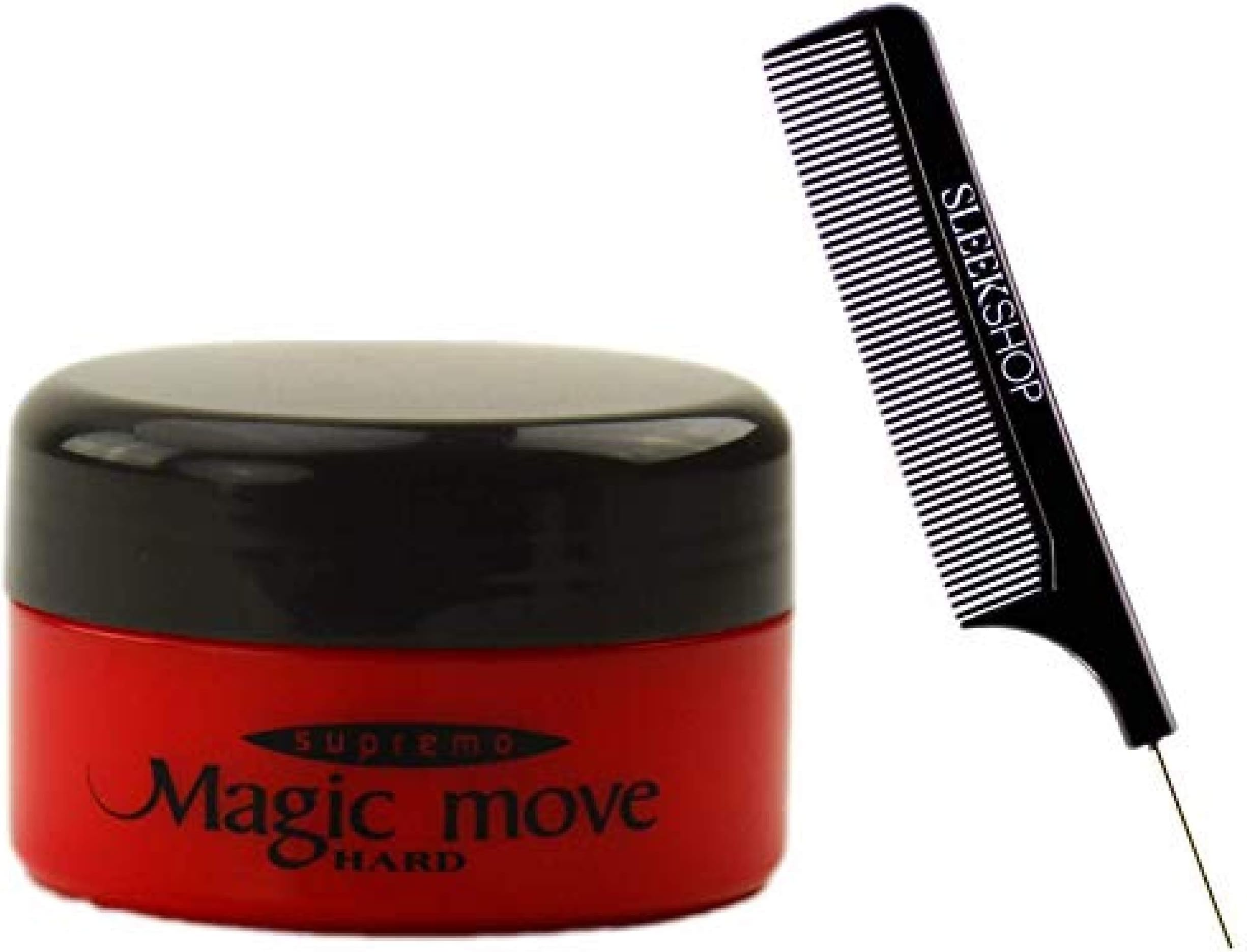 Magic Move Hair Product Cream by Supremo Japan (with Sleek Steel Pin Tail Comb) Japanese Creme Pomade Clay (HARD (Red) - 4.2 oz LARGE)