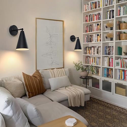 Miniatura 7 de KPWONY Apliques de pared vintage, paquete de 2 apliques de pared negros modernos, juego de dos, luces de pared industriales ajustables de 240 grados