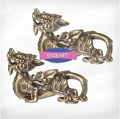 Miniatura 8 de EXCEART Feng Shui - Estatua de latón Qilin Kylin, escultura de cobre, figuras de Chi Lin, estatua de la suerte Pixiu, decoración para el hogar,