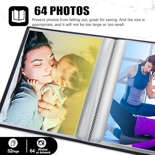 Miniatura 6 de Álbum de fotos de 6 x 8 pulgadas, álbum de fotos de 6 x 8 pulgadas con capacidad para 64 imágenes, carpeta de arte para fotos de 6 x 8, álbumes de