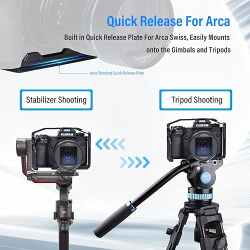 Miniatura 4 de SIRUI Kit de jaula de cámara con mango superior y correa de muñeca para FUJIFILM X-H2X-H2S con riel NATO, placa QR para Arca, zapata fría, rosca de