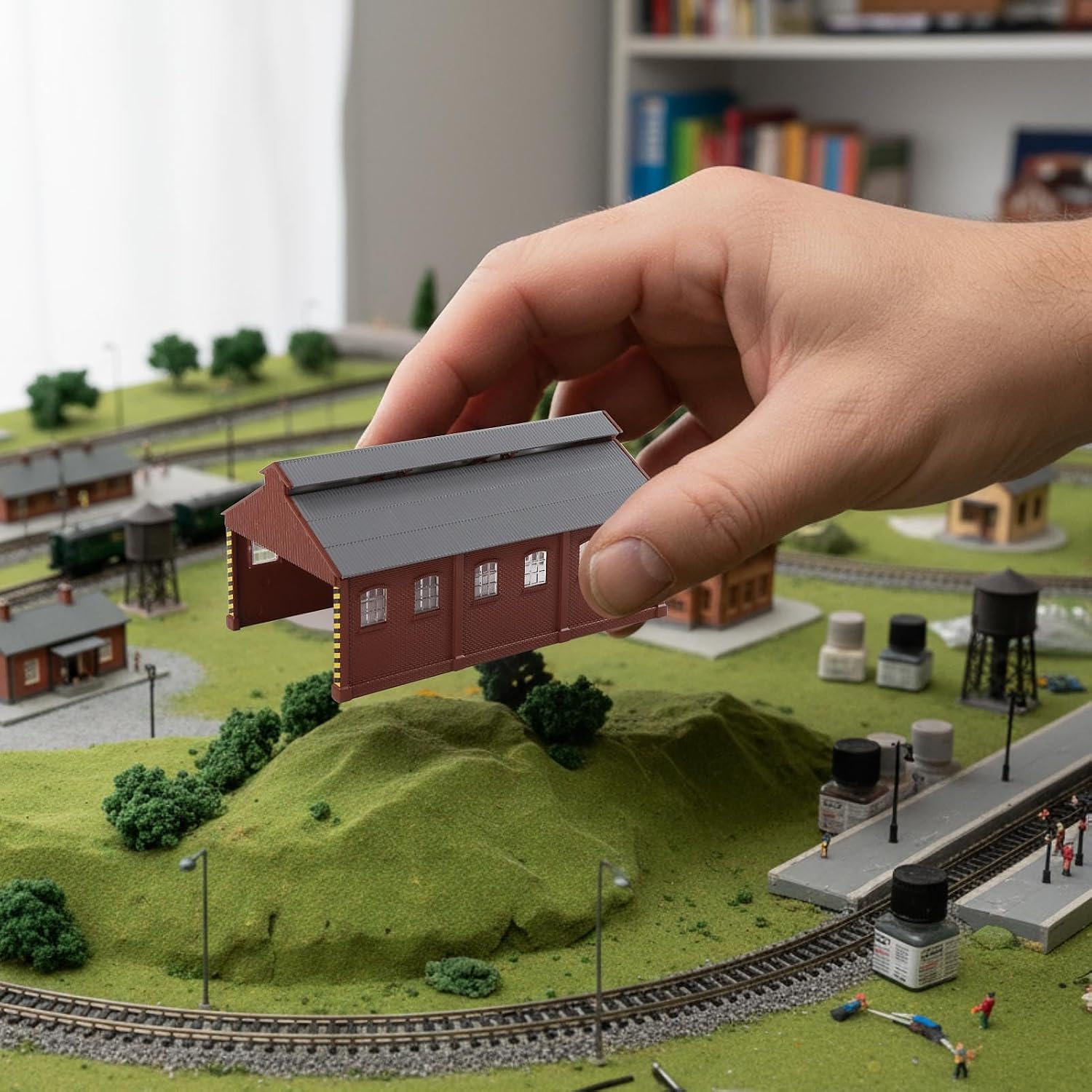 N Scale Not-Built Loco Maintenance Building Painted Service Shop for Model Railroad JZN5531SR (Red)