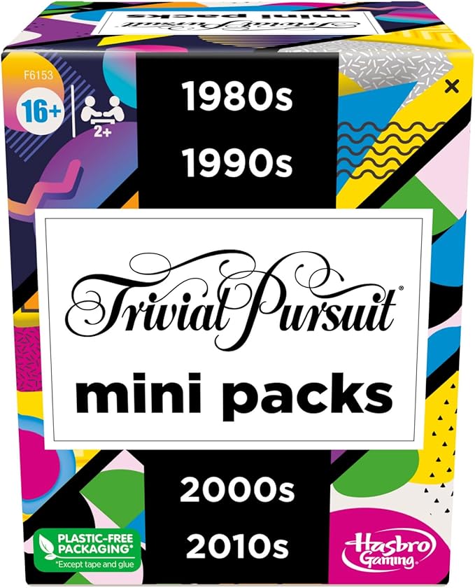 GAMES (EXCL. MONOPOLY) Trivial Pursuit Mini Packs Multipack, Fun Trivia Questions for Adults and Teens Ages 16+, Includes 4 Game Featuring 4 Decades