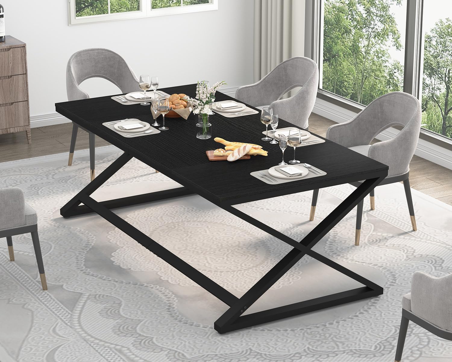 LVB Scrivania Moderna Grande Computer Ufficio Casa Tavolo Lavoro Legno Scrivania per Scrivere Studiare Camera da Letto Semplice Gaming Nero 180 cm