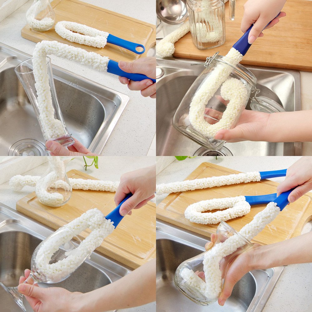 Set 2 Spazzole Lunghe Per Pulizia Bottiglie E Decanter - Scovolino Flessibile In Schiuma Per Bicchieri, Brocche E Caraffe - 45 Cm