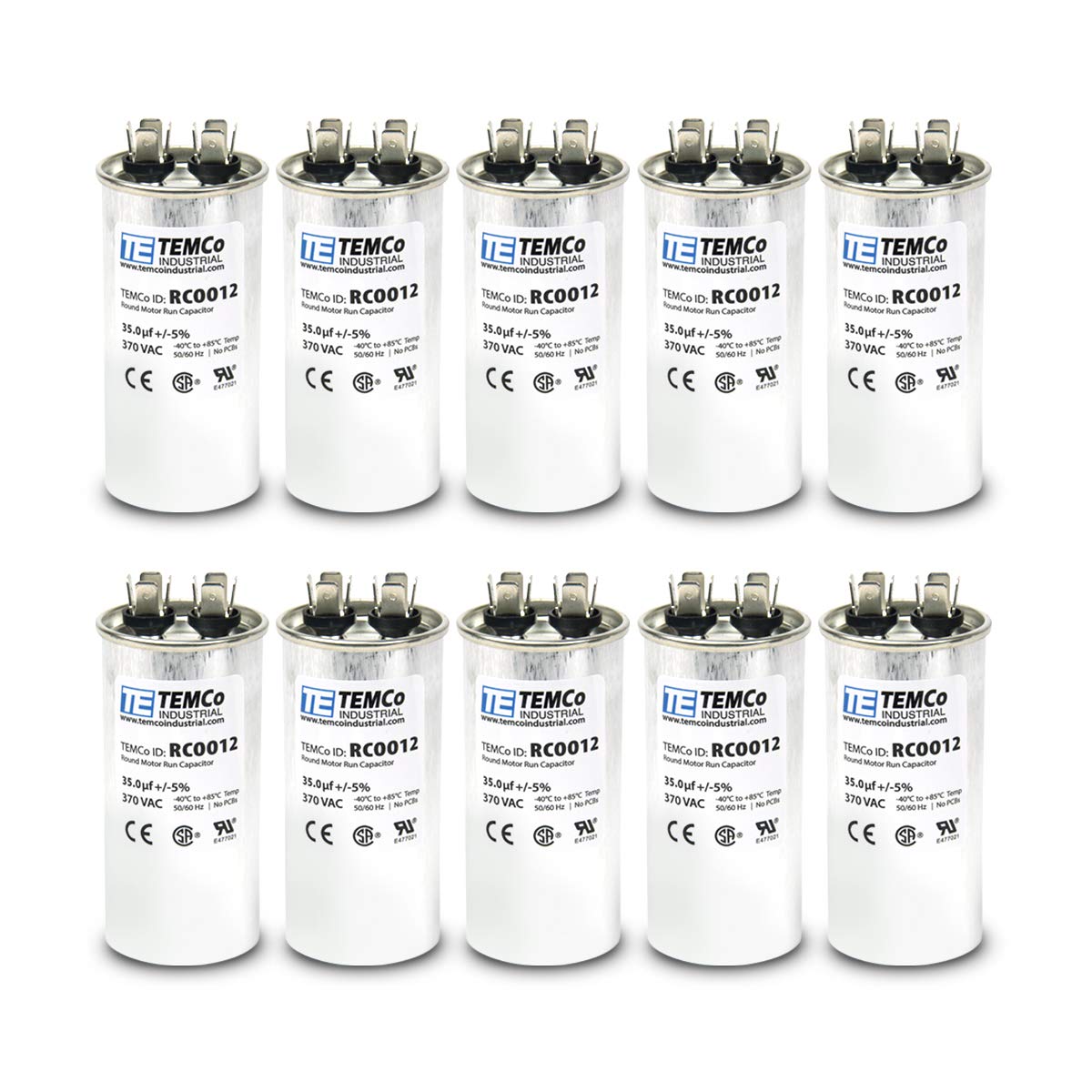 10 Pack TEMCo 35 uF Run Capacitor CBB65, 35 MFD, 370V, Round, 50/60Hz | for HVAC AC Fan, Motor, Blower Applications