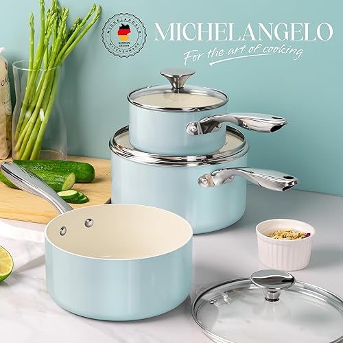 Miniatura 6 de MICHELANGELO Cacerola con tapa, cacerola antiadherente, juego de 3 ollas pequeñas de 1 cuarto de galón, 2 cuartos y 3 cuartos de galón para cocinar,