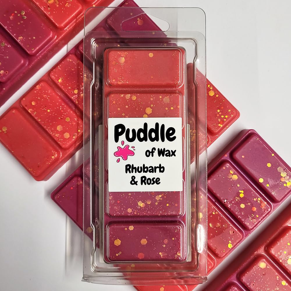 Puddle of Wax - Rhubarb & Rose Soy Wax Melt Snap Bar - 50g - Fruity Scent - Vegan Friendly - Made in the UK