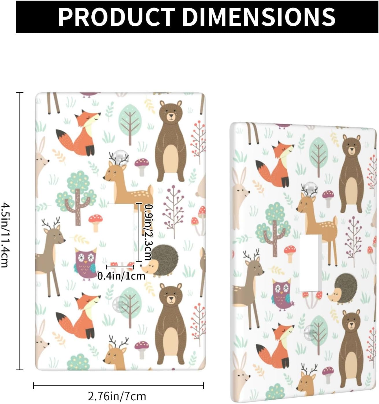 Cartoon Animal Deer Bear Fox Light Switch Cover Decorative Single Toggle Plastic Wall Plate Outlet Cover for Women Girls Bedroom Kitchen Living Room Decor 4.5 * 2.76