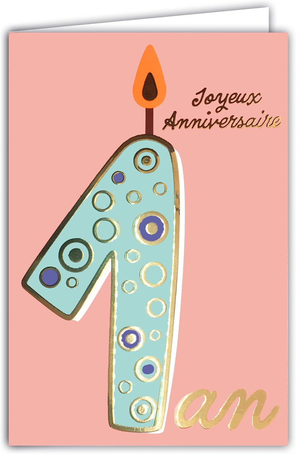69-2601 1st Birthday Card in Shiny Gold for Baby Girl/Child - Coloured Text Suitable for Inside - Envelope Included - Made in France - ColorAges Collection