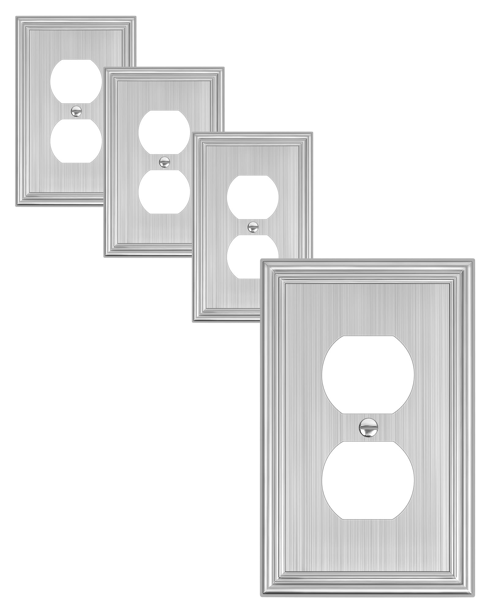 4-Pack Duplex Outlet Cover, Durable Solid Zinc Alloy Decorative Switch Plates and Outlet Covers, Brushed Nickel Wall Plates for Electrical Outlet, 1 Gang Receptacle Cover, Corrosion Resistant